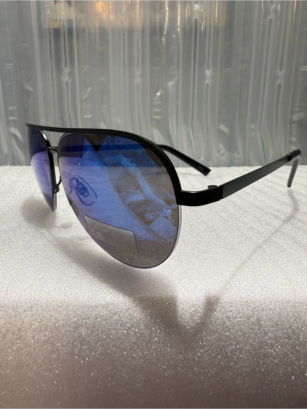 Tahari Classic Metal Blue Lenses Aviator Sunglasses-Unisex-New (TM144 CAT 3)